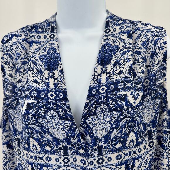 Laundry by Shelli Segal Blouse Sleeveless Tank WMNS L Royal Blue Printed V-neck - Picture 2 of 8